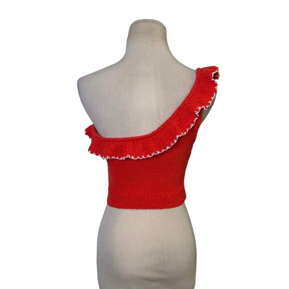 Urban Outfitters Orange Molly Ruffle One Shoulder Crop top Size Small - Picture 2 of 16